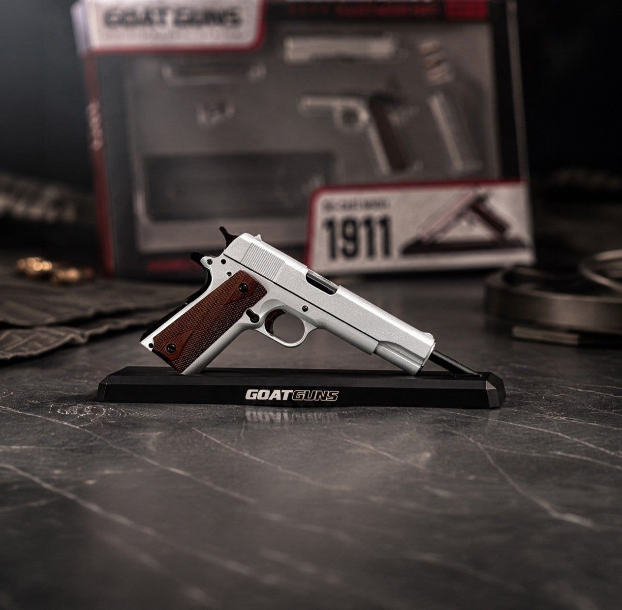 Miniature 1911 Model in Silver | GoatGuns – GoatGun Models